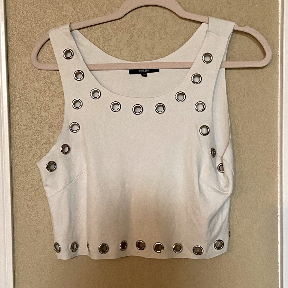 White suede crop top with eyelet details